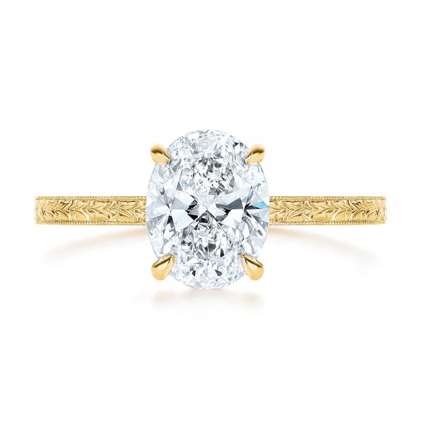 18k Yellow Gold Hand Engraved Oval Diamond Solitaire Engagement