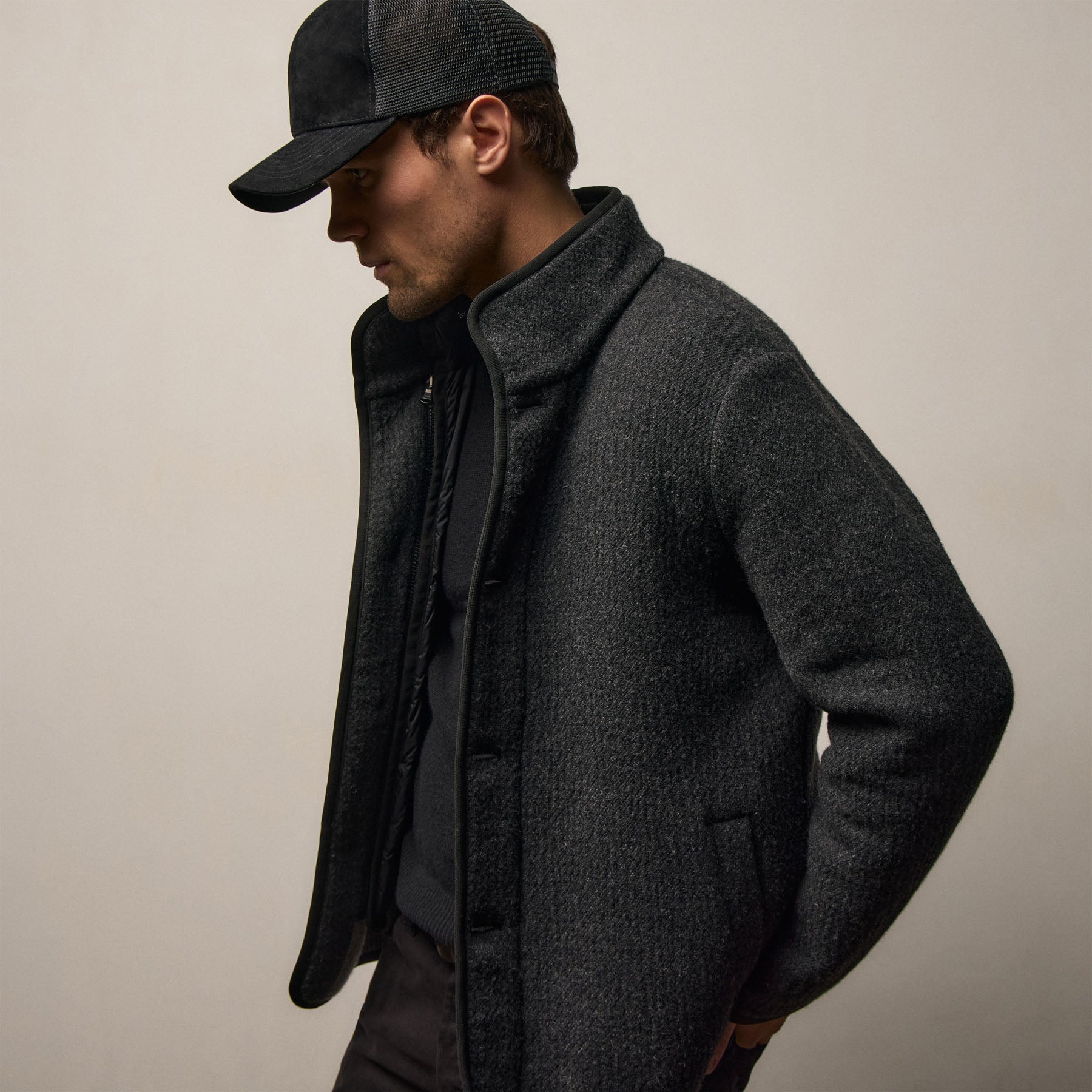 Double Faced Wool Jacket - Coal/Black | James Perse Los Angeles