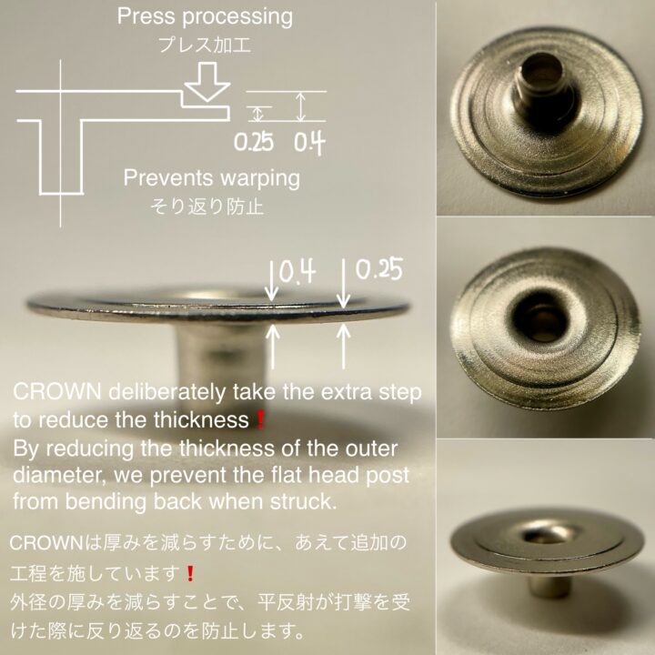 平反射 (①③/ B9.3/ 9.5mm) ニッケルメッキ (バネホック専用)【CROWN