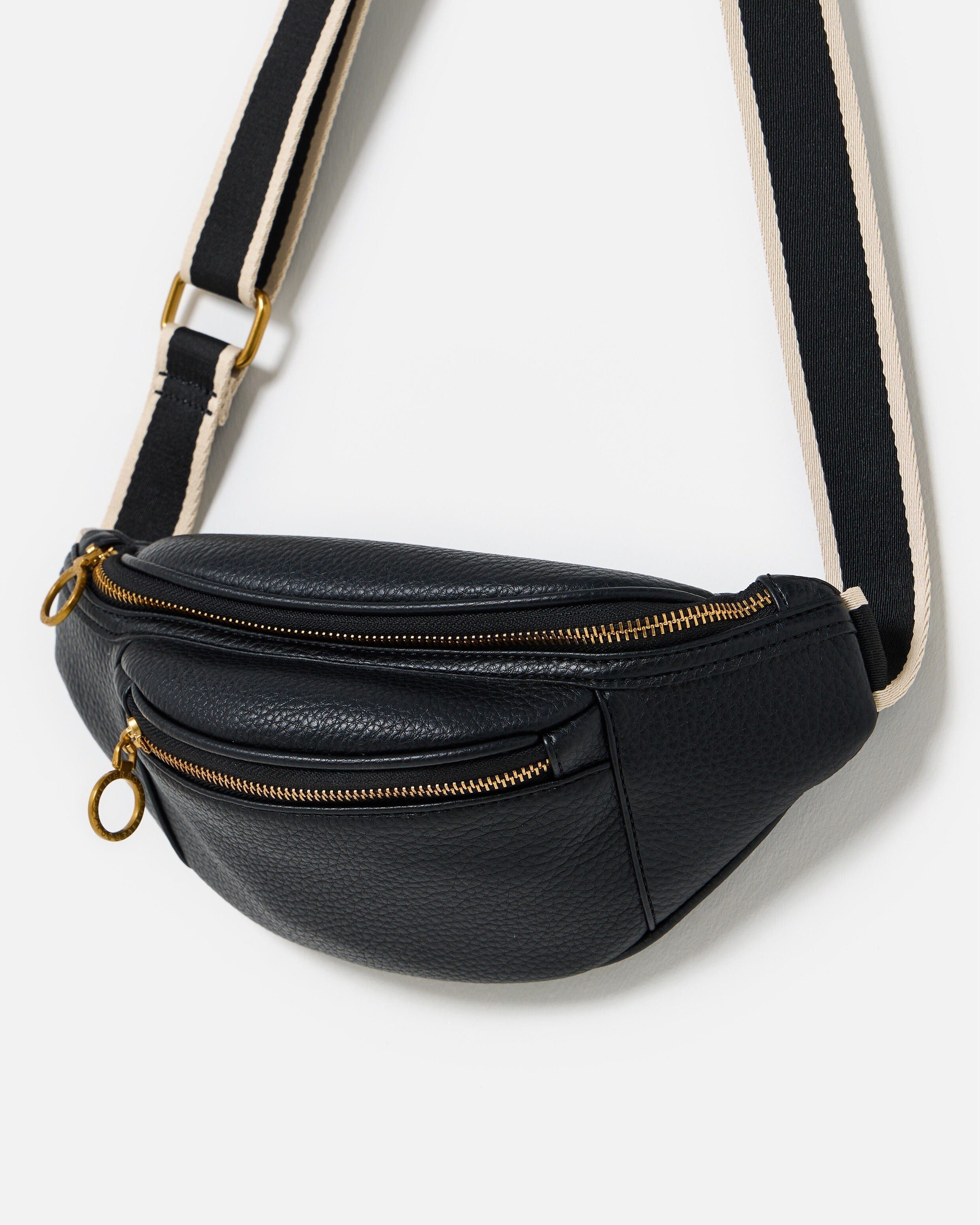 Lexi Black Double Zip Belt Bag | Oliver Bonas