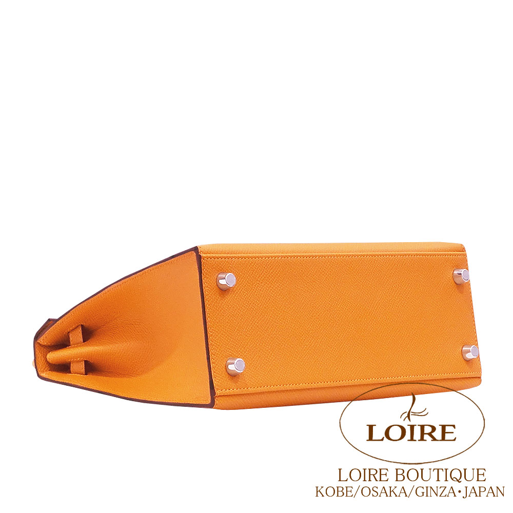 エルメス<br>ケリー 25cm 外縫い<br>オレンジ<br>エプソン<br>シルバー