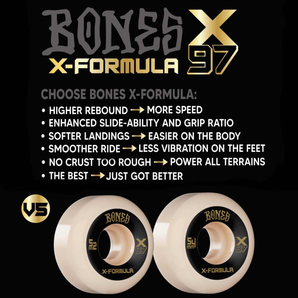 Bones X Formula V5 Sidecut 52mm 97a White - CalStreets BoarderLabs