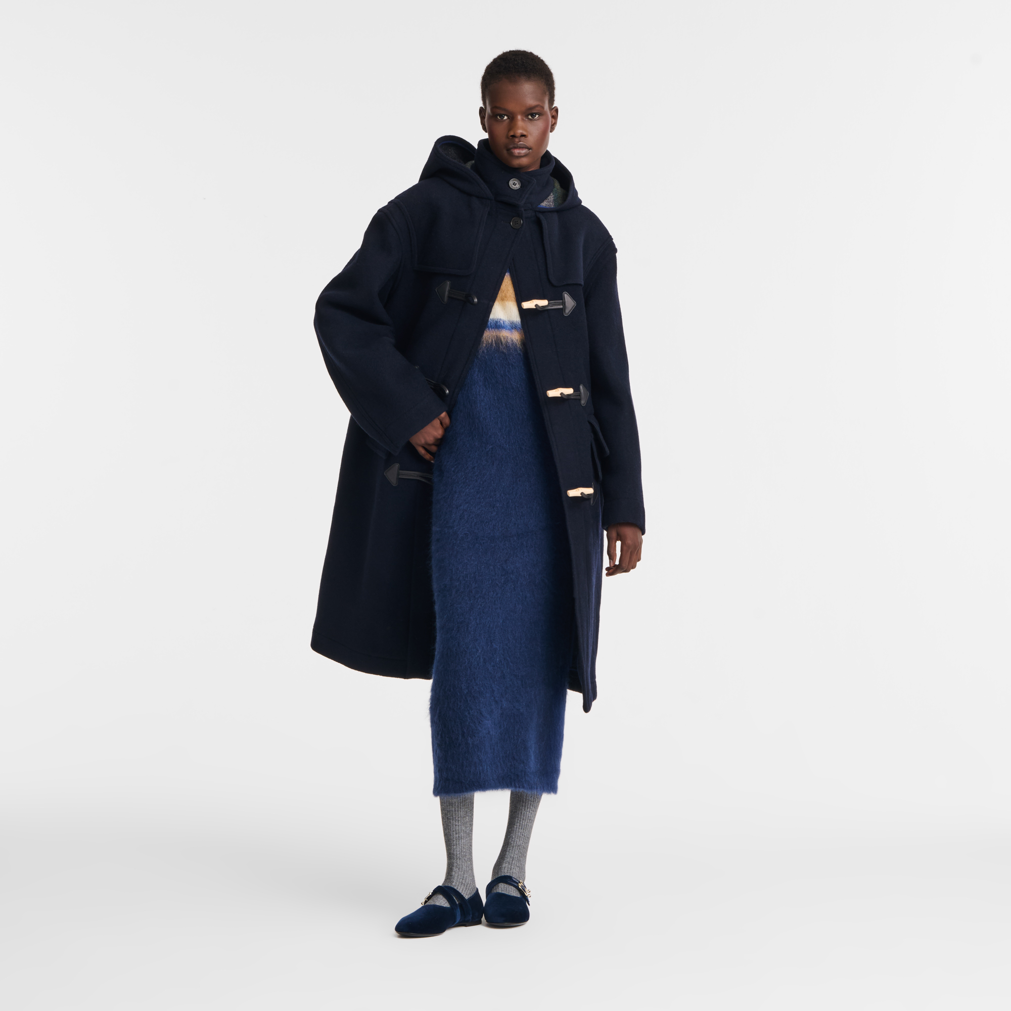 Duffle Coat Navy - Double-faced wool cloth 6 US | Longchamp US