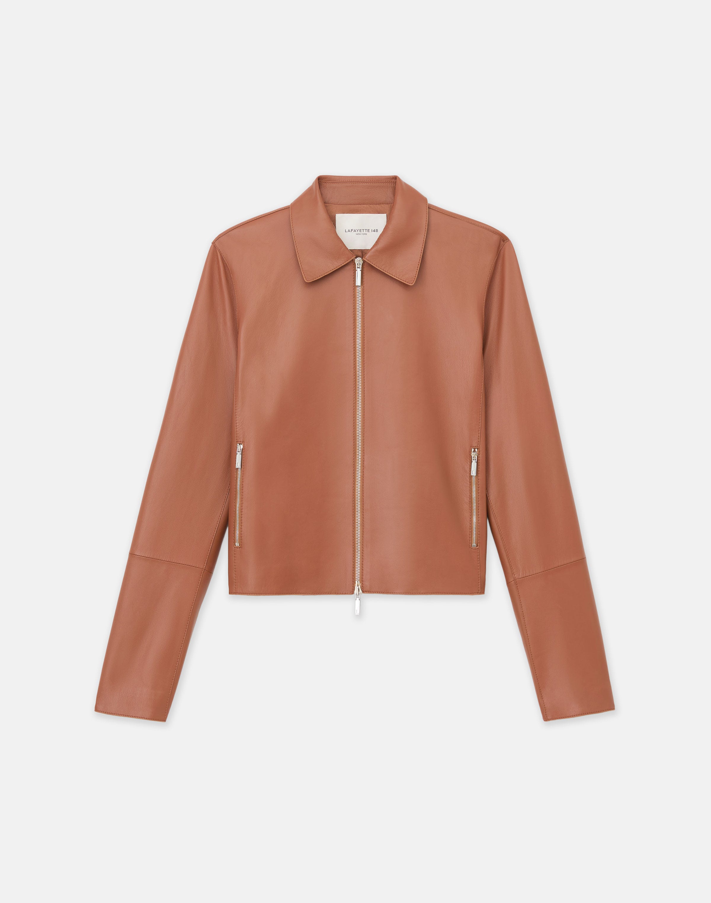 Nappa Lambskin Leather Zip Cropped Jacket | Lafayette 148 New York