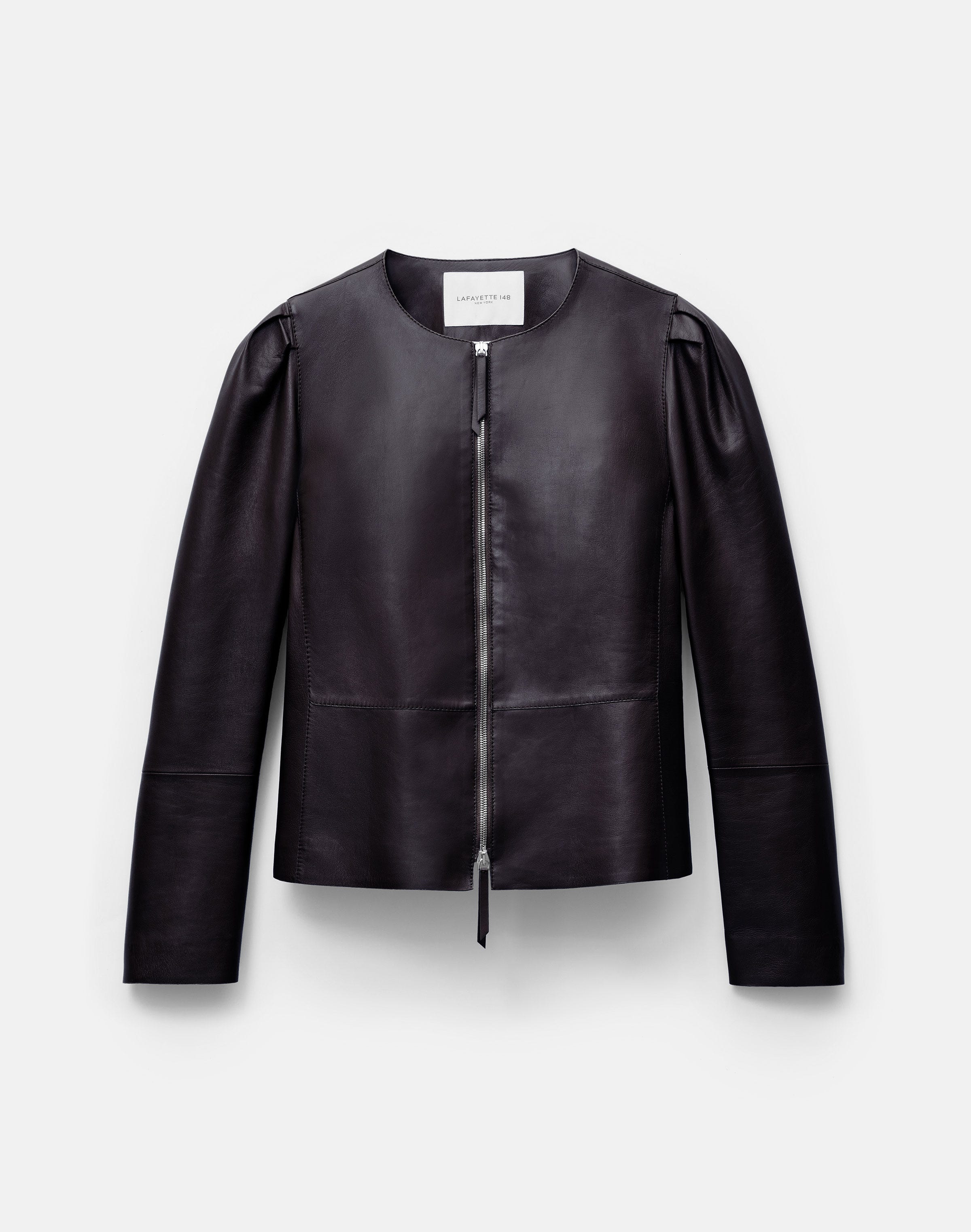 Nappa Leather Collarless Fitted Jacket | Lafayette 148 New York