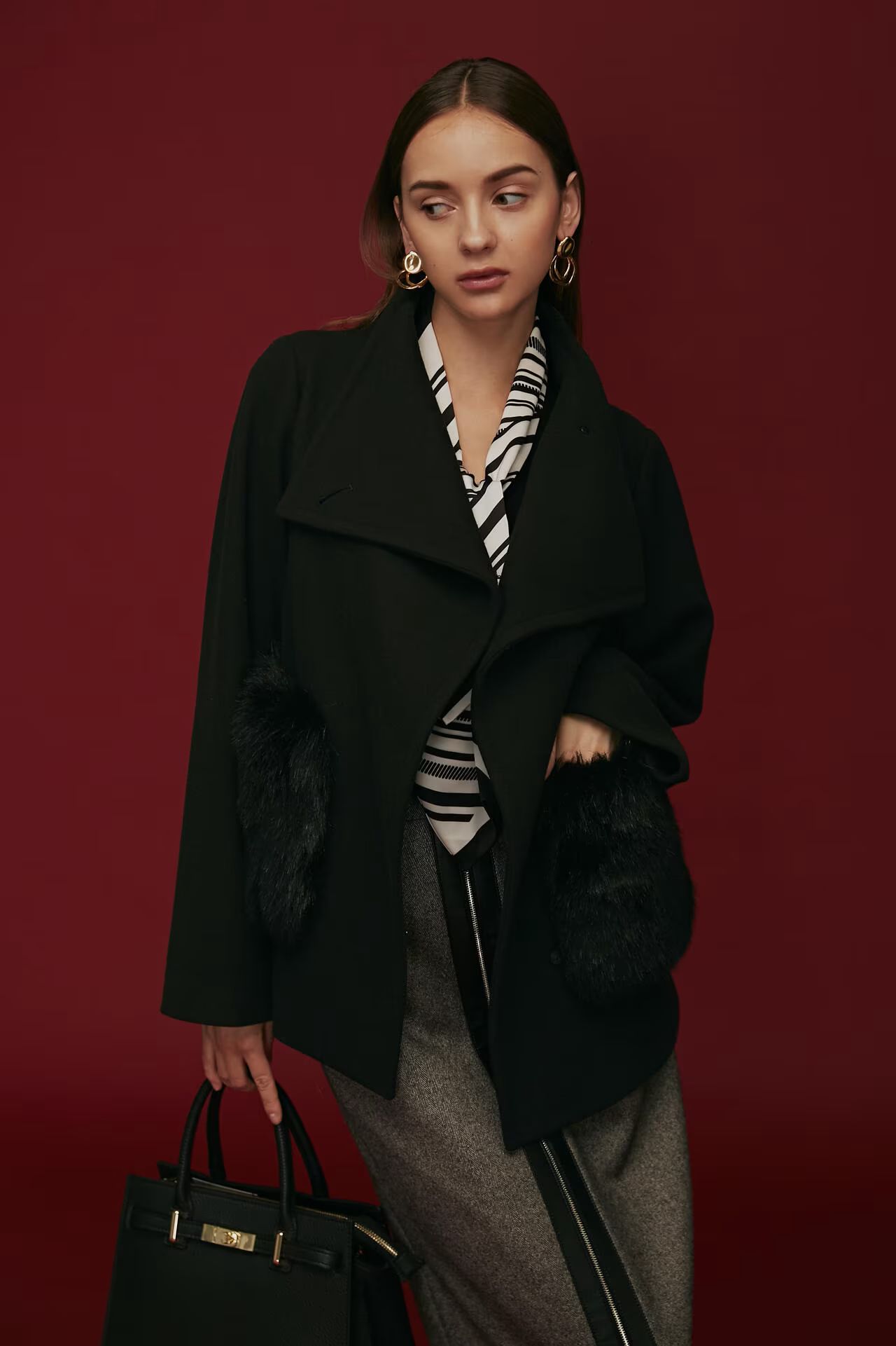 PINKY&DIANNE - フォーファーポケットコート（ブラック）ポリエステル