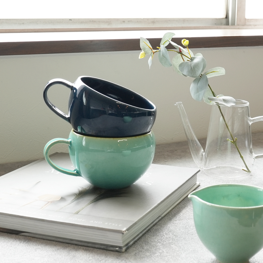 SAKUZAN】-藍- マグカップ スープカップ ターコイズ ネイビー 作山窯