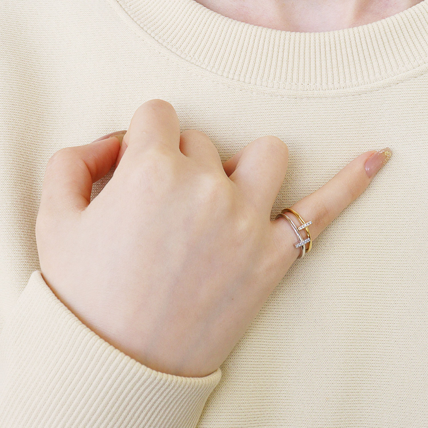 ピンキーリング レディース シルバー925 イエローゴールド バー