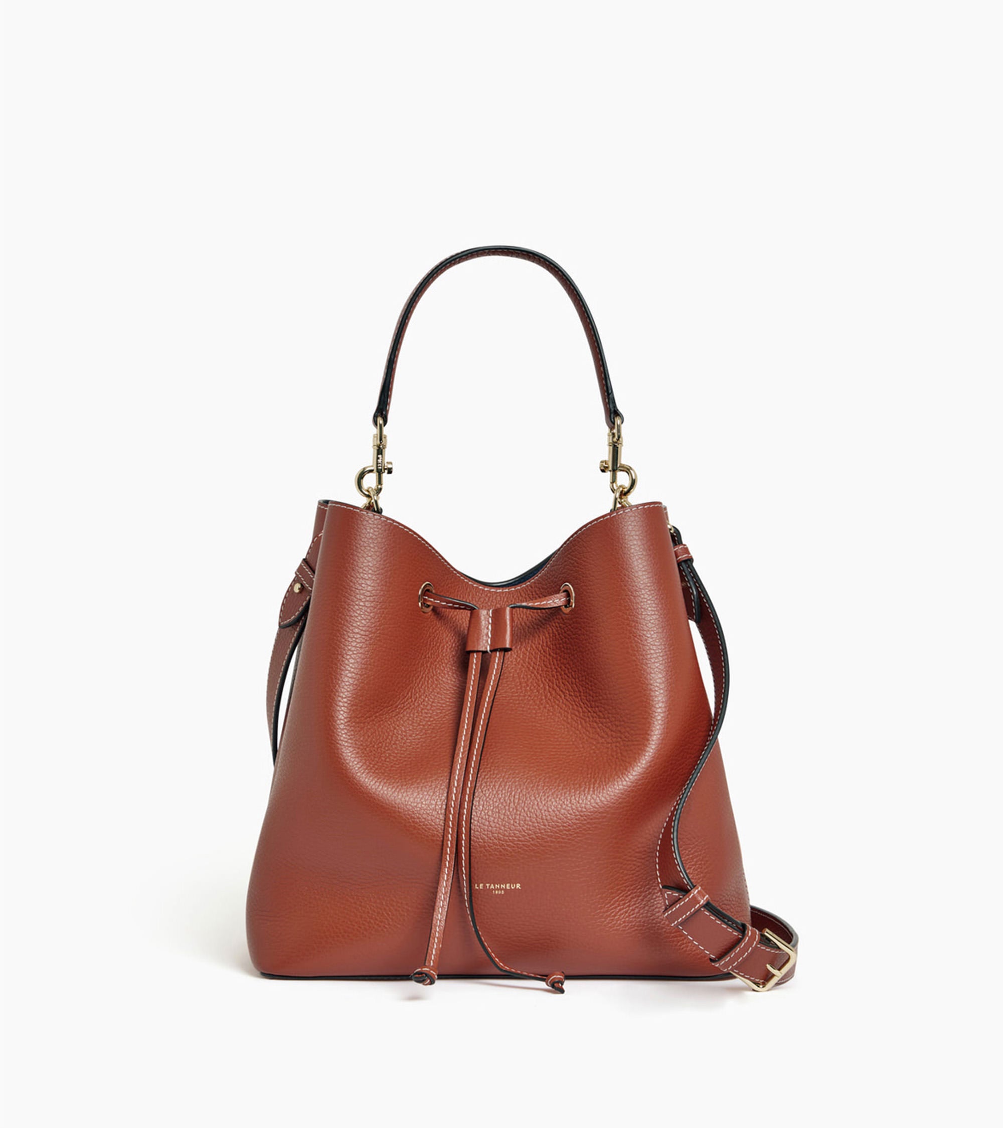 Louise large bucket bag in grained leather Mahogany - Le Tanneur