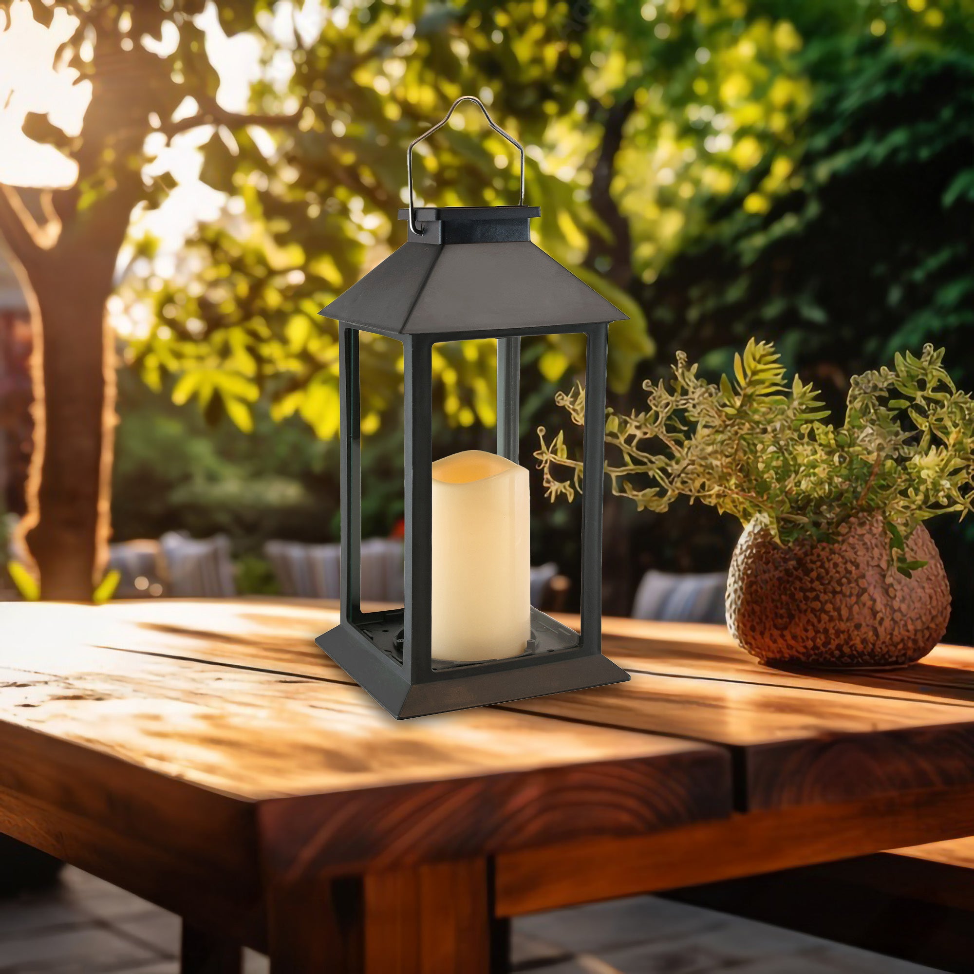 Solar-Powered Lantern with LED Candle - Traditional Black – LumaBase