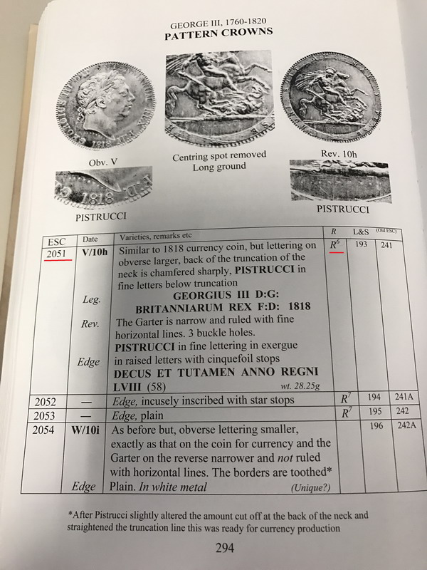 イギリス 1818年ジョージ3世パターンクラウン銀貨 ESC R6 発行枚数3-4