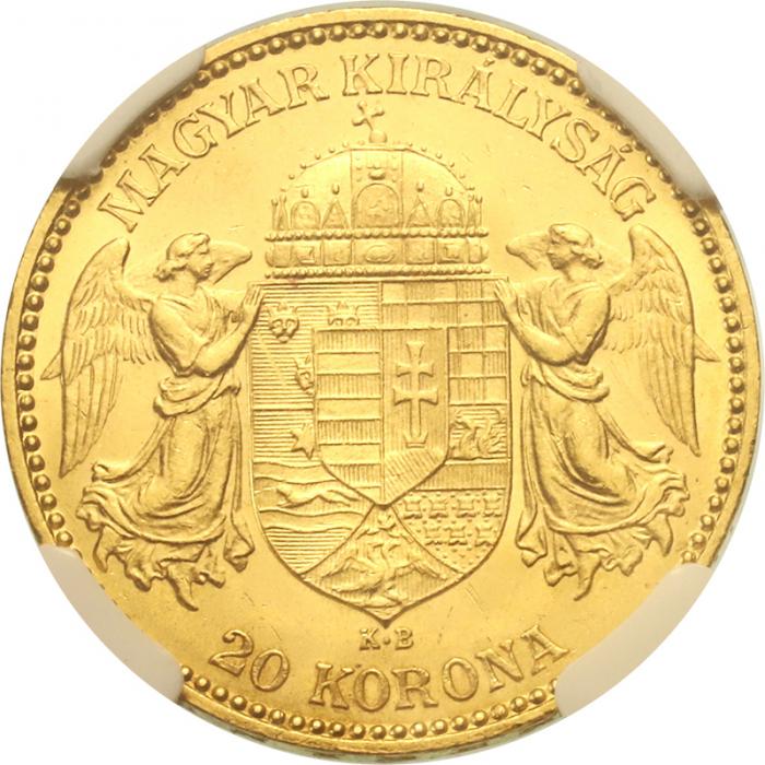 ハンガリー 1894年 20コロナ 金貨 フランツ・ヨーゼフ1世 NGC MS62