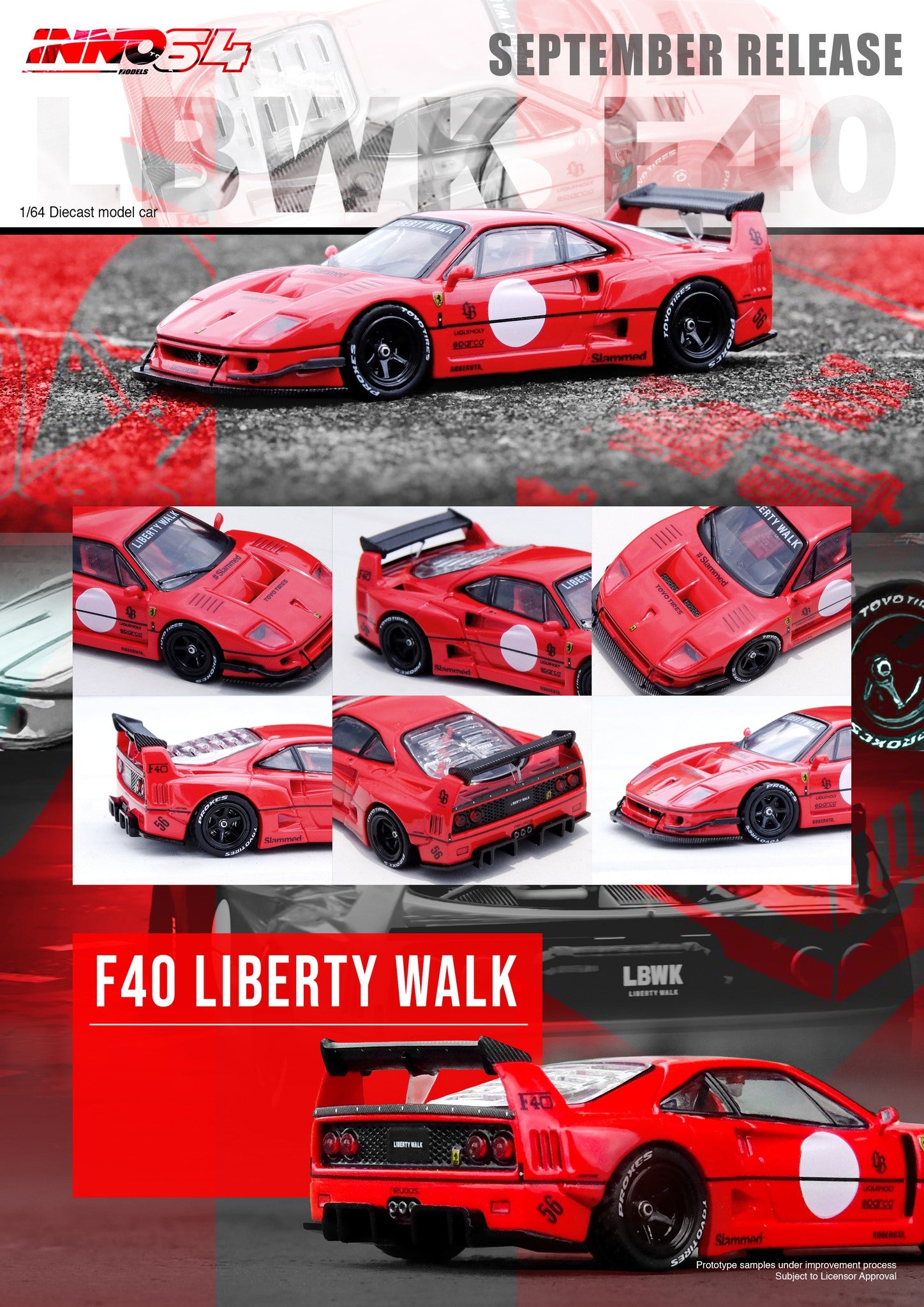 INNO64 1/64 Ferrari F40 Liberty Walk in Red – Model Cars Houston