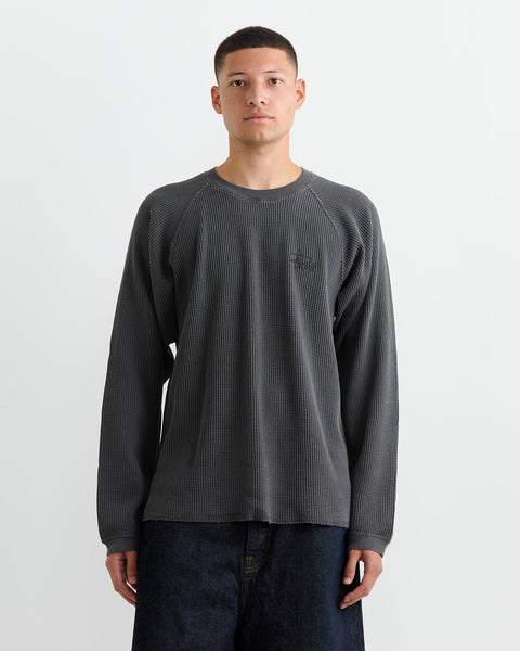 Raglan Thermal Basic Crewneck in Washed Black
