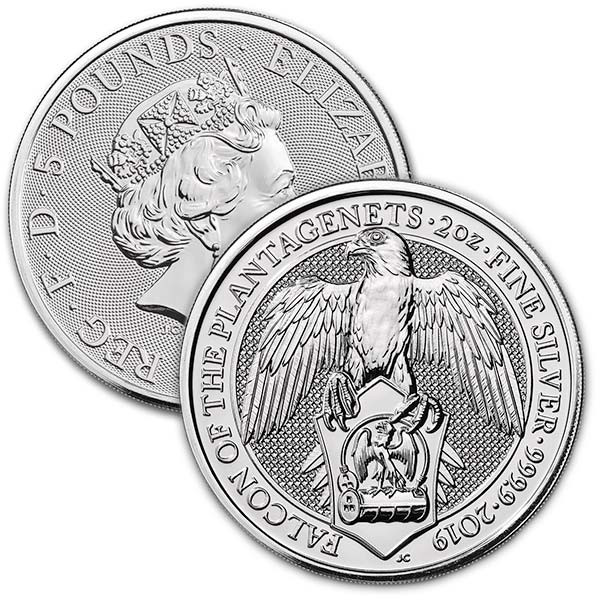 Buy 2 Oz British Silver Falcon of the Plantagenets Coins [The