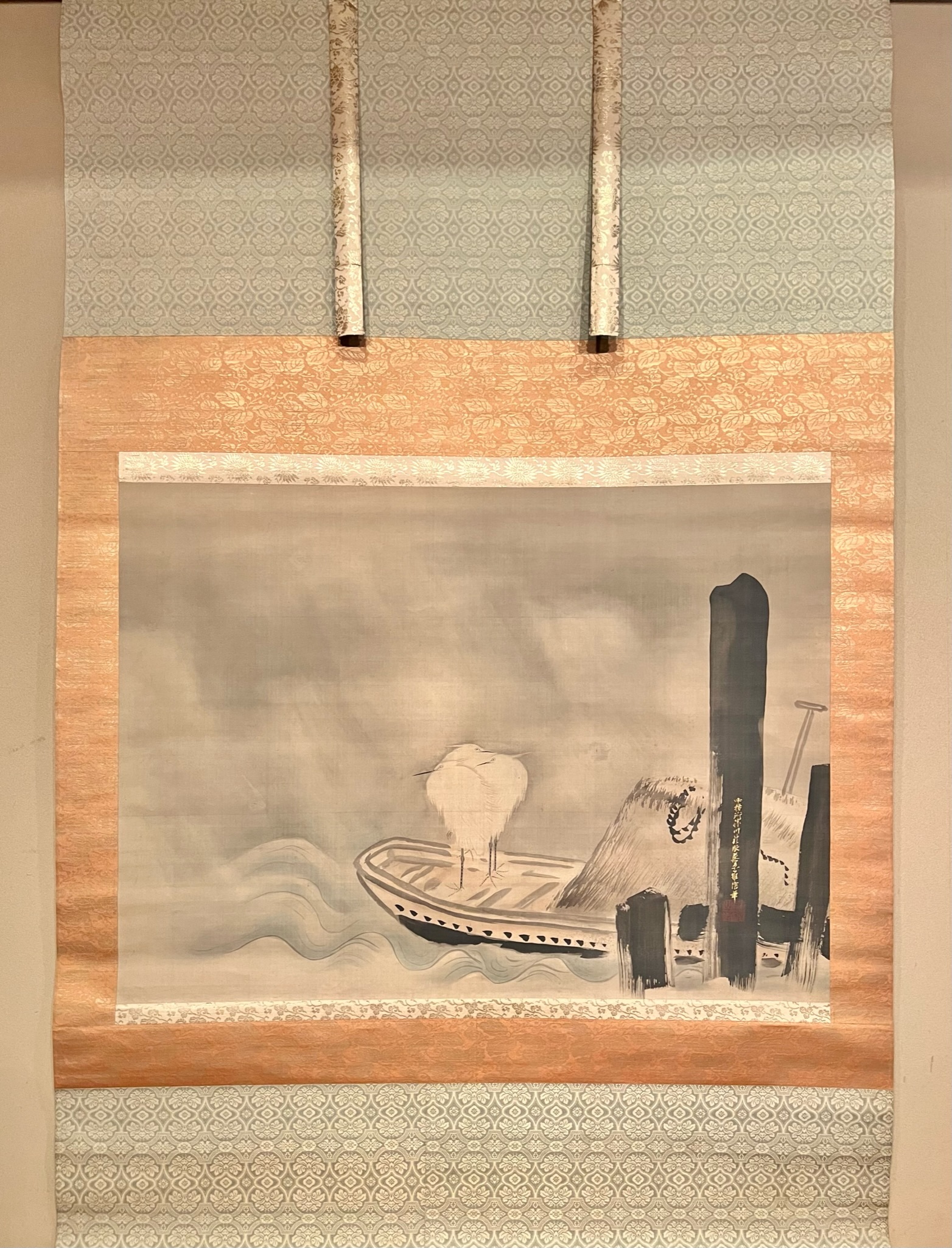 狩野休圓筆 紙本水墨画 【 静波 剣乗賢人図 】71歳作 掛軸