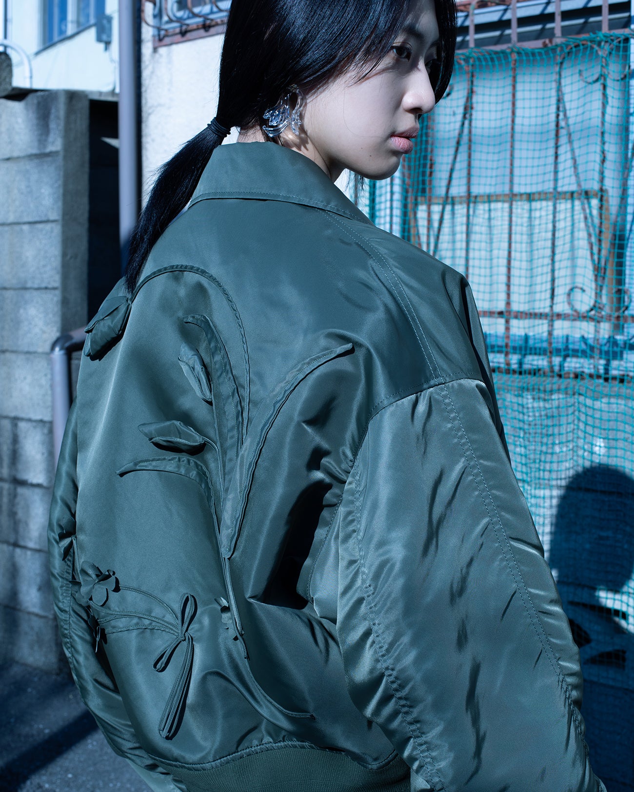 Nylon Twill 3D Embroidery Flight Jacket - khaki - Mame Kurogouchi