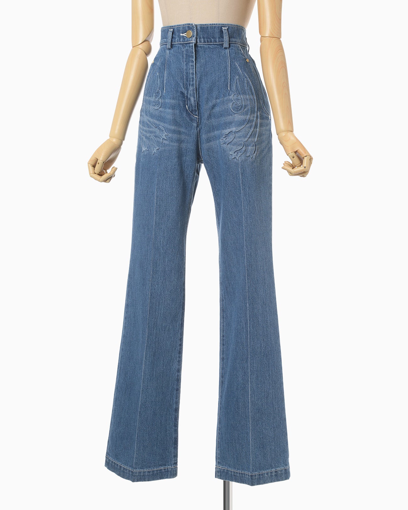 Floral Embossed Flare Jeans - blue - Mame Kurogouchi