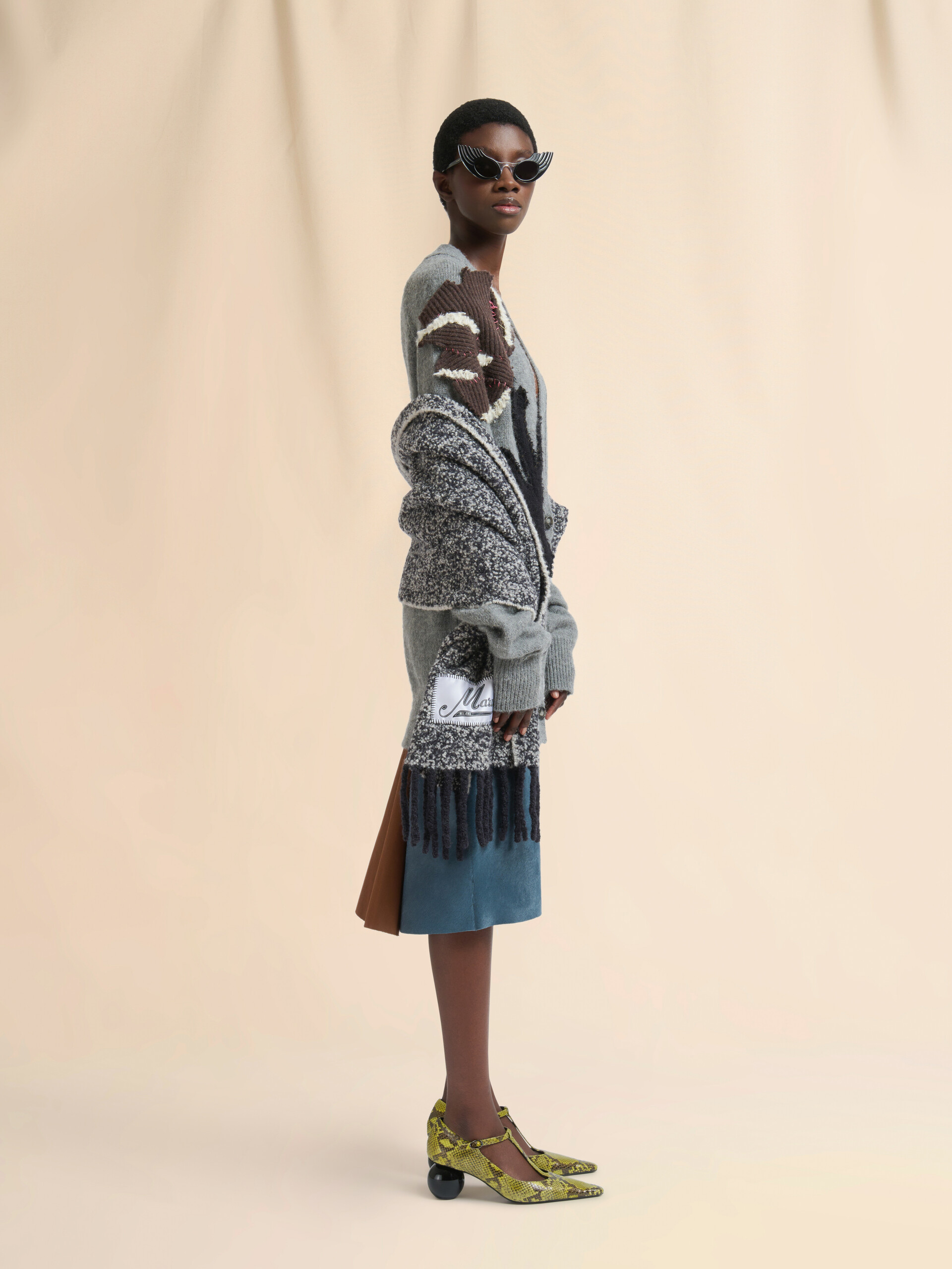 Gray Alpaca wool cardigan with flower patch | Marni