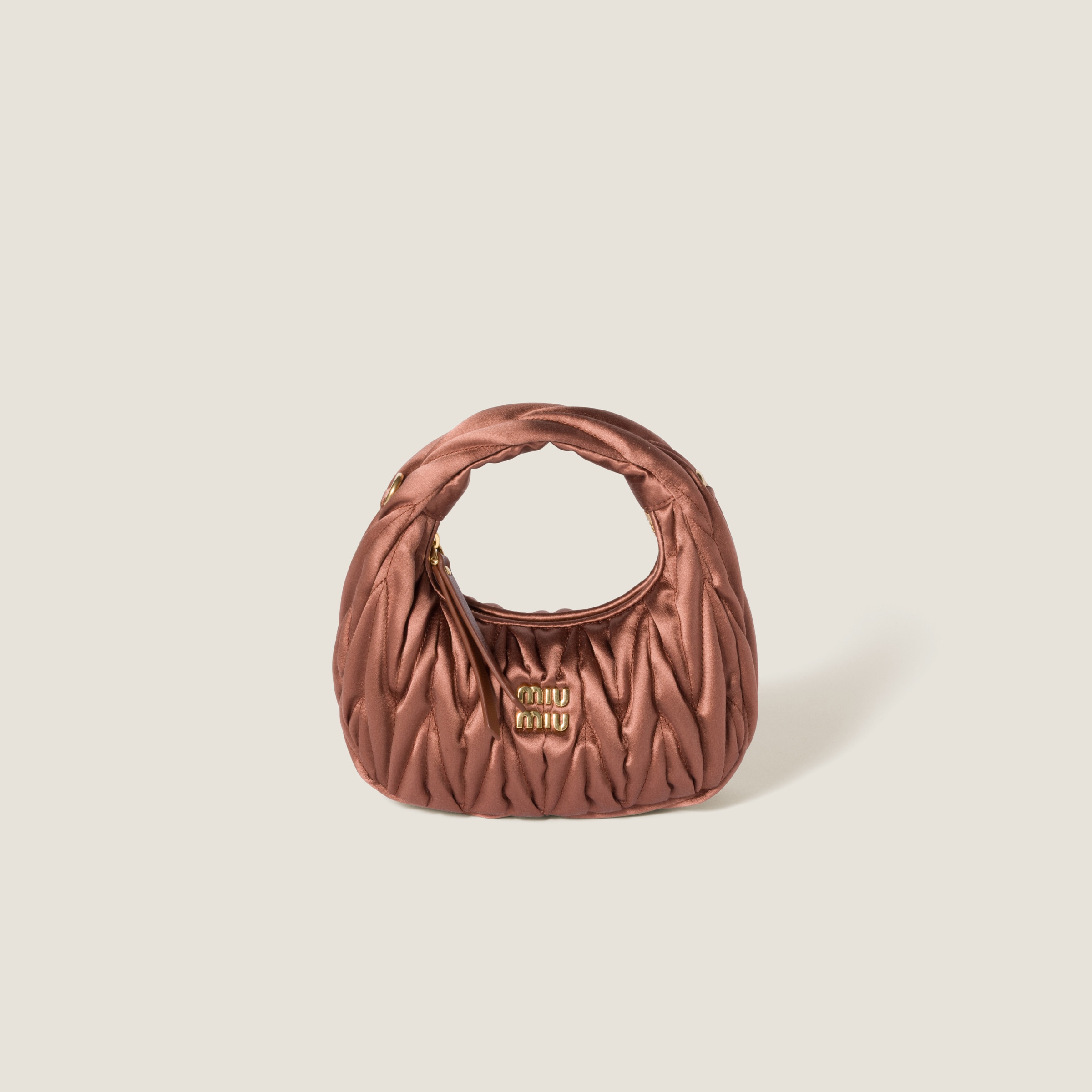Cocoa Brown Wander Matelassé Satin Mini-bag | Miu Miu