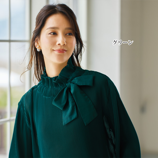 総プリーツ襟リボンブラウス | 京都通販ミセスのファッション館・本店