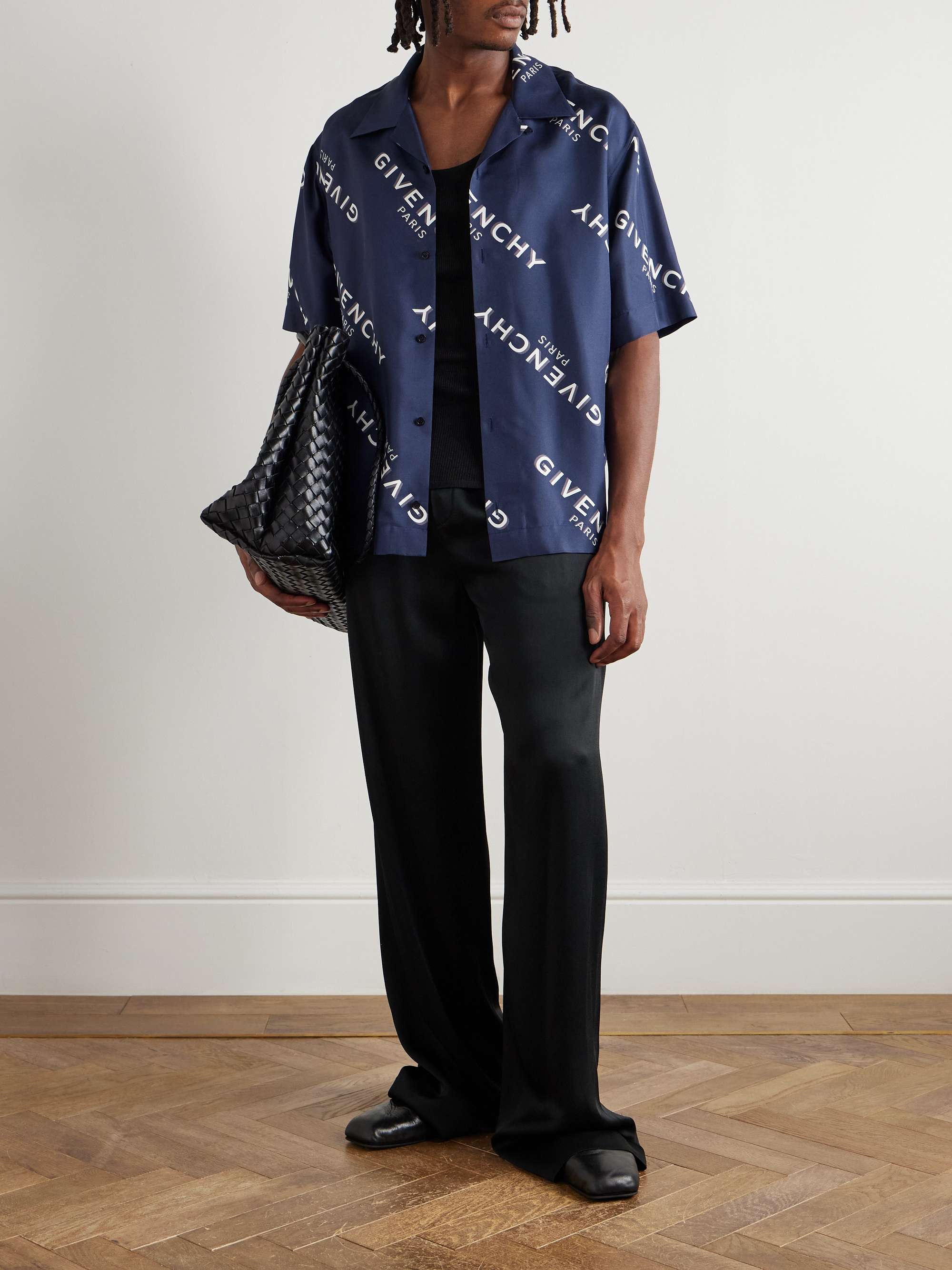 GIVENCHY Convertible-Collar Logo-Print Silk-Twill Shirt for Men