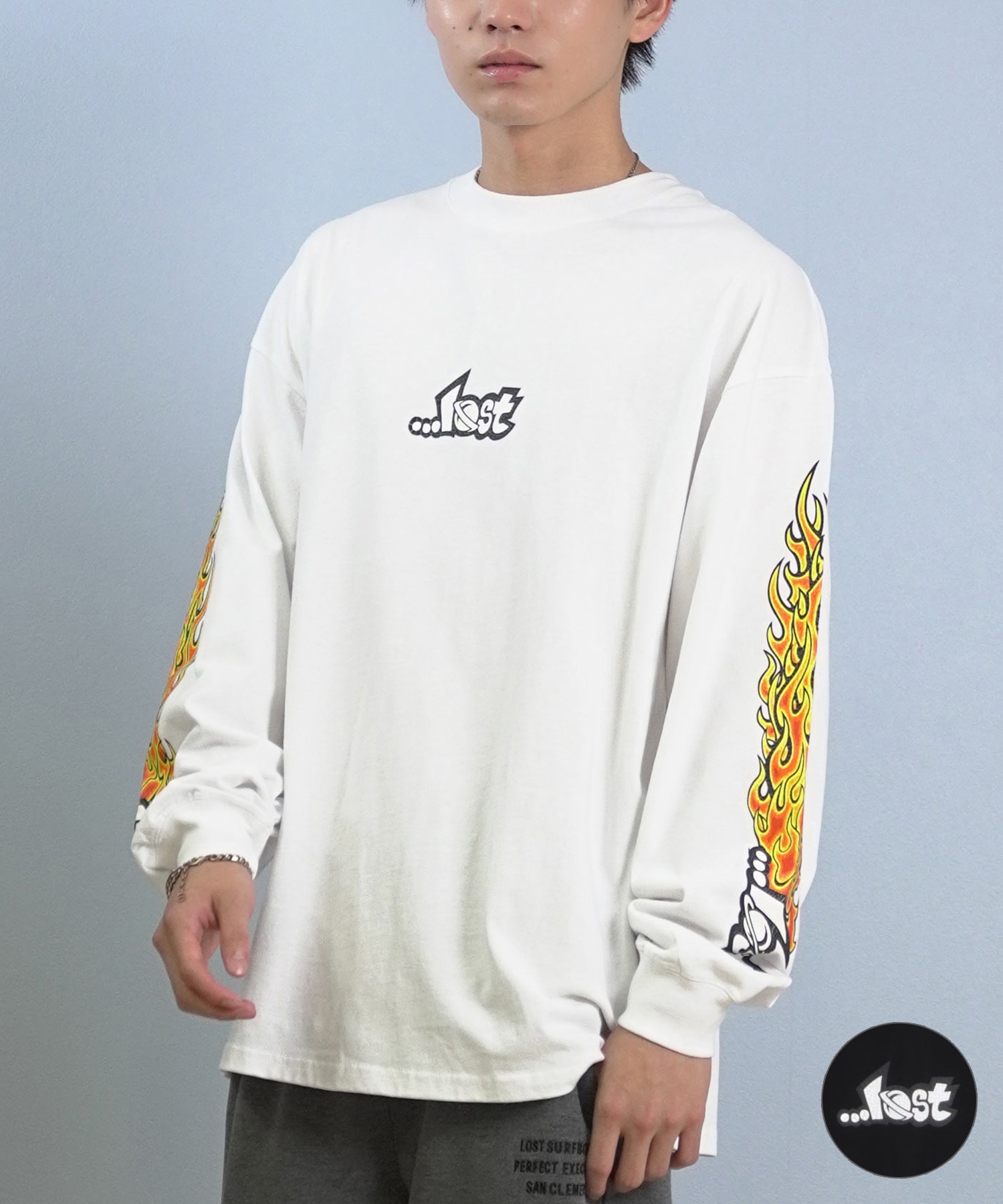 LOST ロスト 長袖 Tシャツ ロンT メンズ 袖プリント 古着風