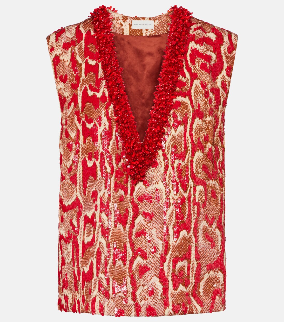 College beaded-embellished top in red - Dries Van Noten | Mytheresa