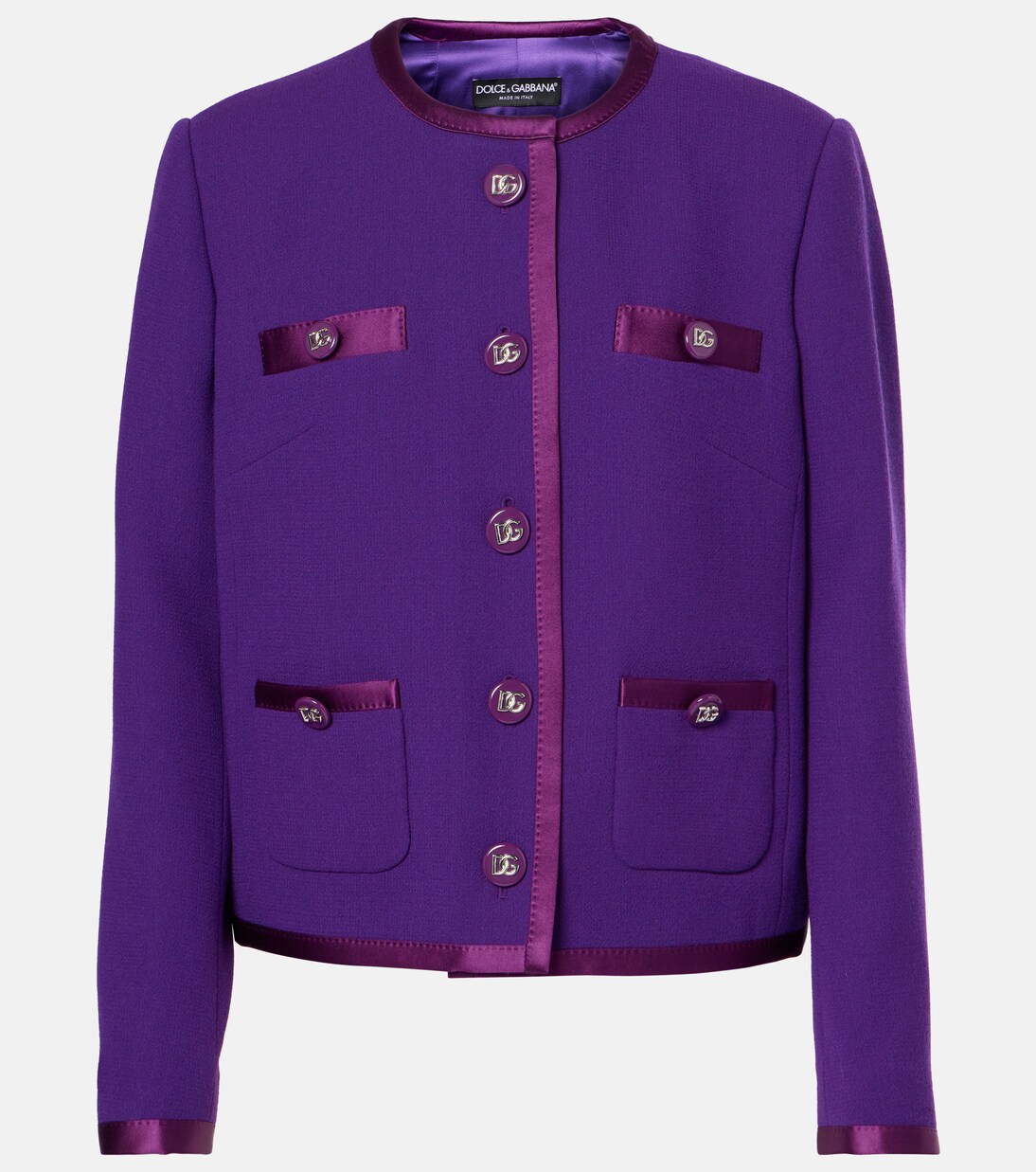 DG satin-trimmed wool-blend crêpe jacket in purple - Dolce Gabbana