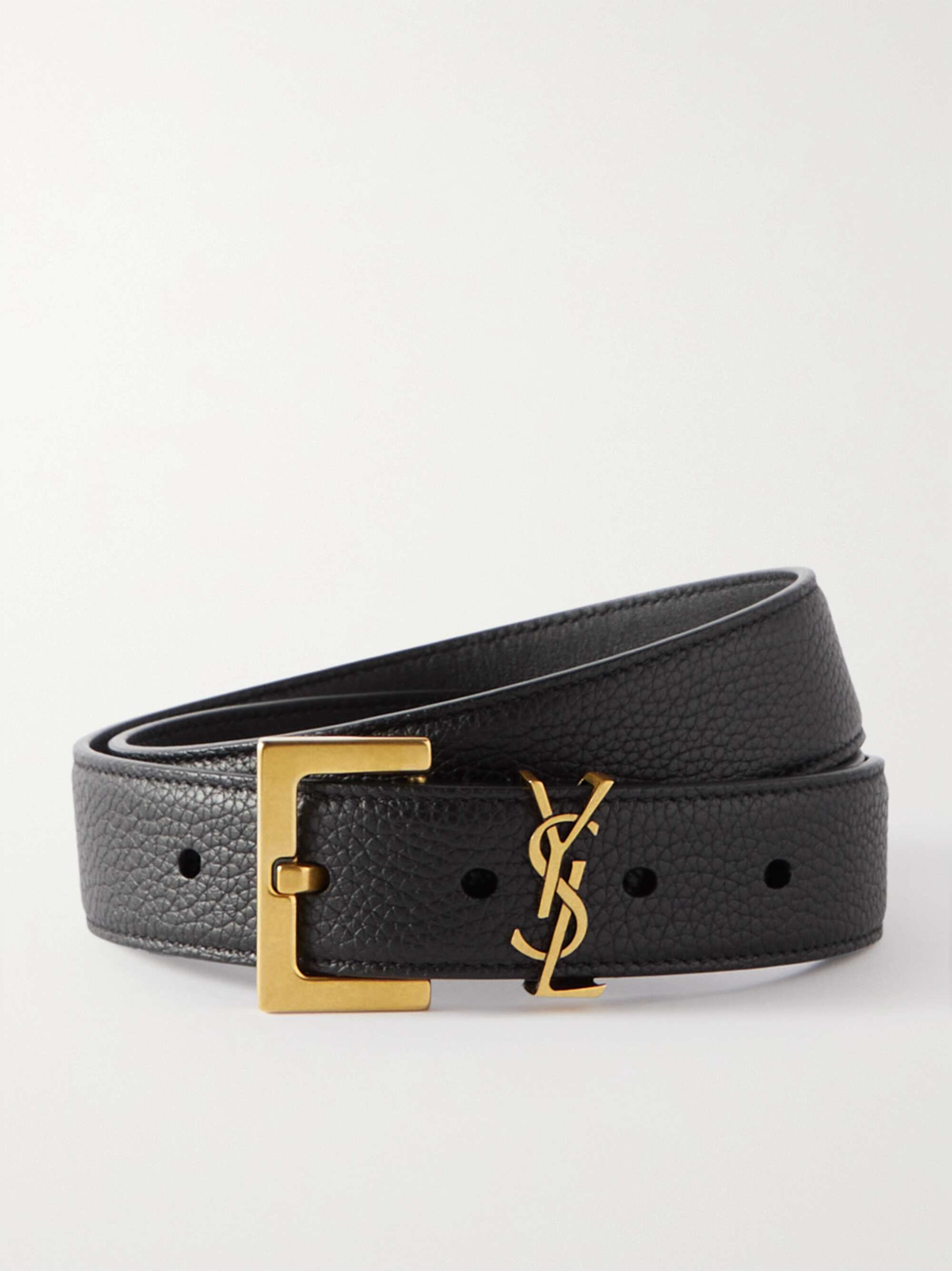 SAINT LAURENT Cassandre textured-leather belt | NET-A-PORTER