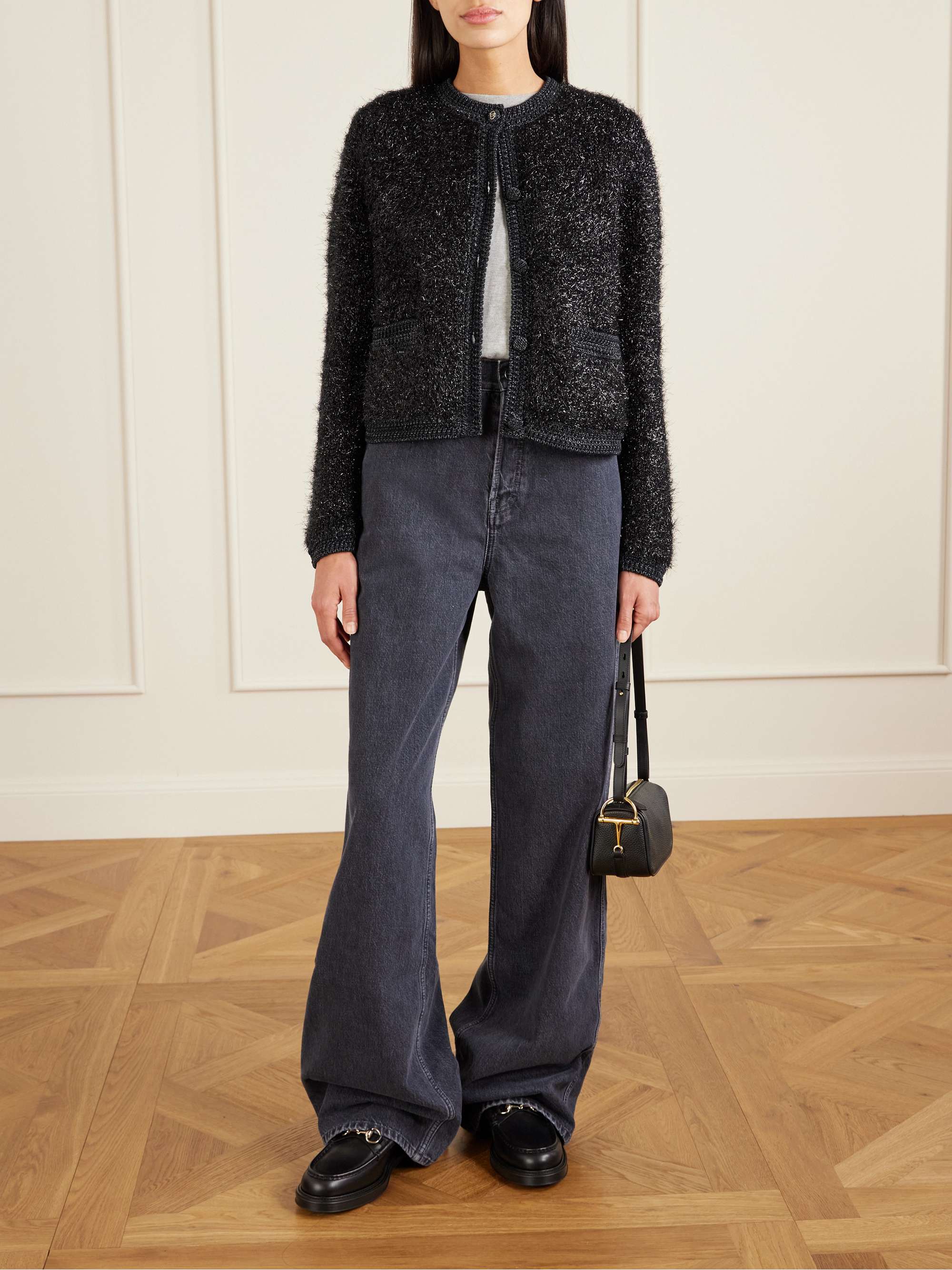 GUCCI Cropped metallic knitted cardigan | NET-A-PORTER