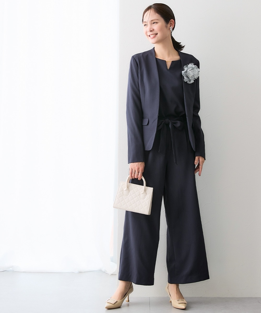 レディーススーツ】ドビー素材セットアップパンツスーツ3点セット