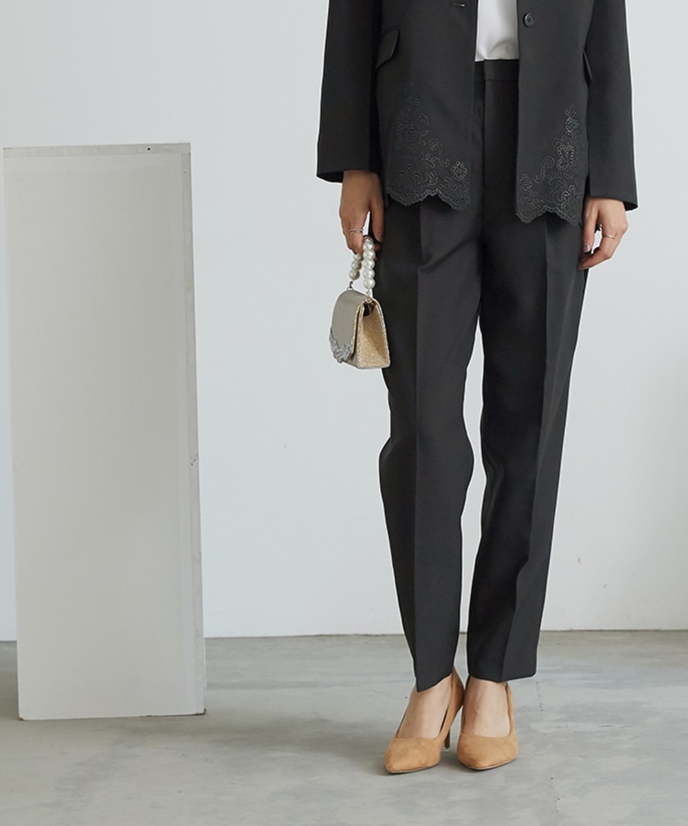 入学式・卒業式・フォーマル】刺繍使いノーカラーデザインジャケット