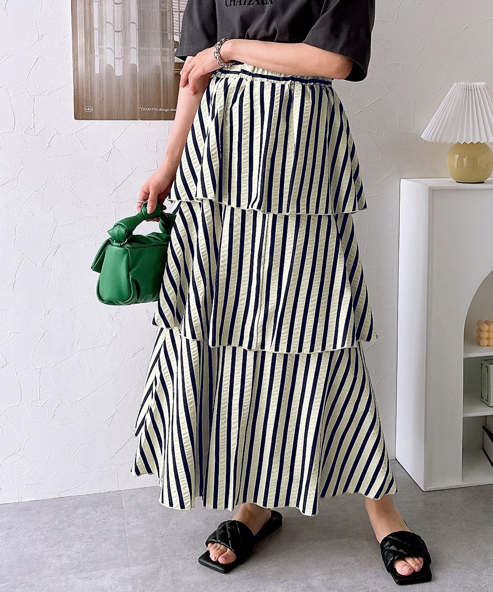 ストライプティアードスカート 通販【ニッセン】