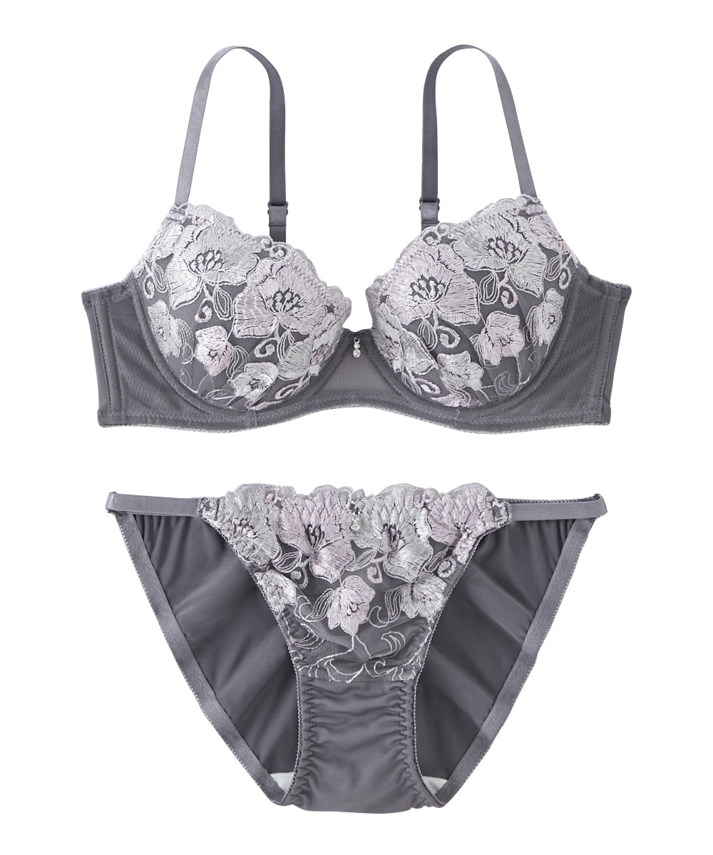 脇高フラワー刺しゅうブラジャーショーツセット 通販【ニッセン】