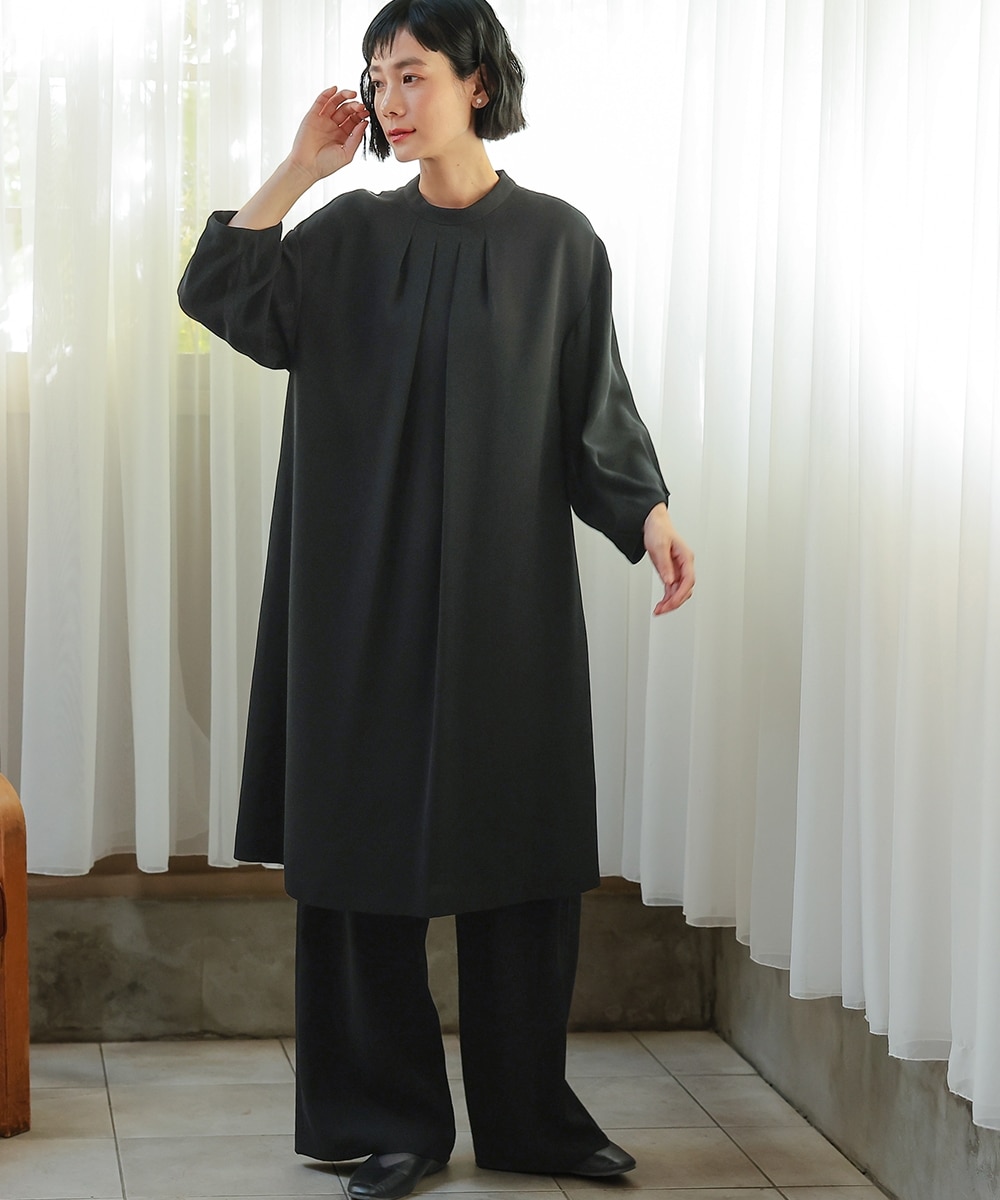 喪服・礼服】洗える防しわタックデザインワンピース＋ワイドパンツ