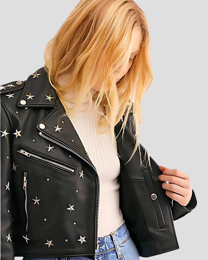 Womens Eva Black Studded Leather Jacket – NYC Leather Jackets