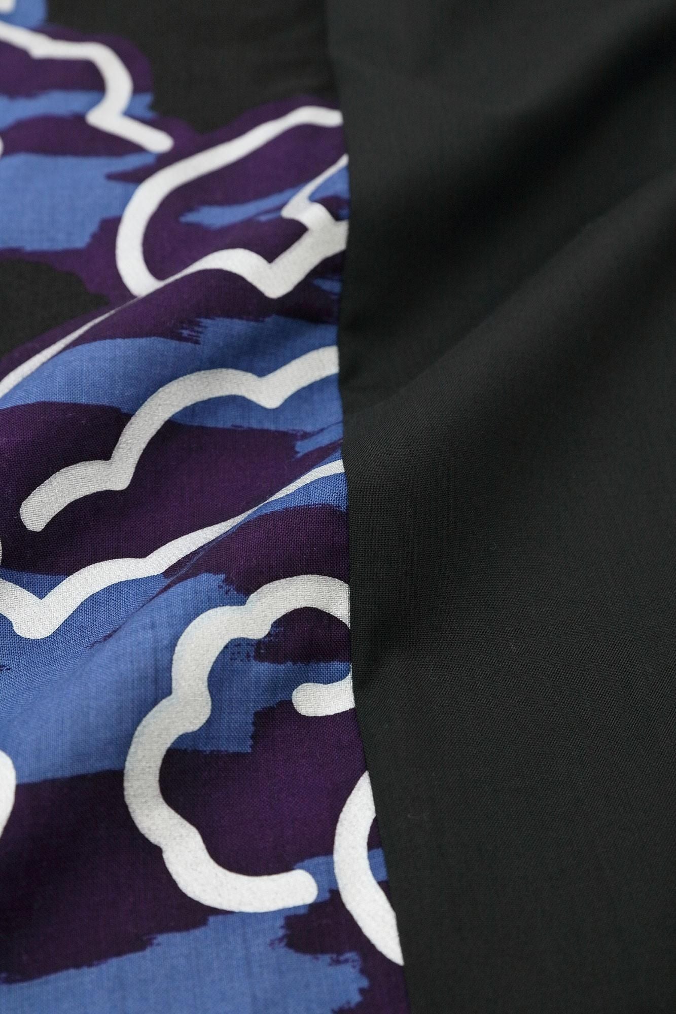 梳毛（そもう）×モスリン もじり袖 可逆（かぎゃく）／濡羽色（ぬれば