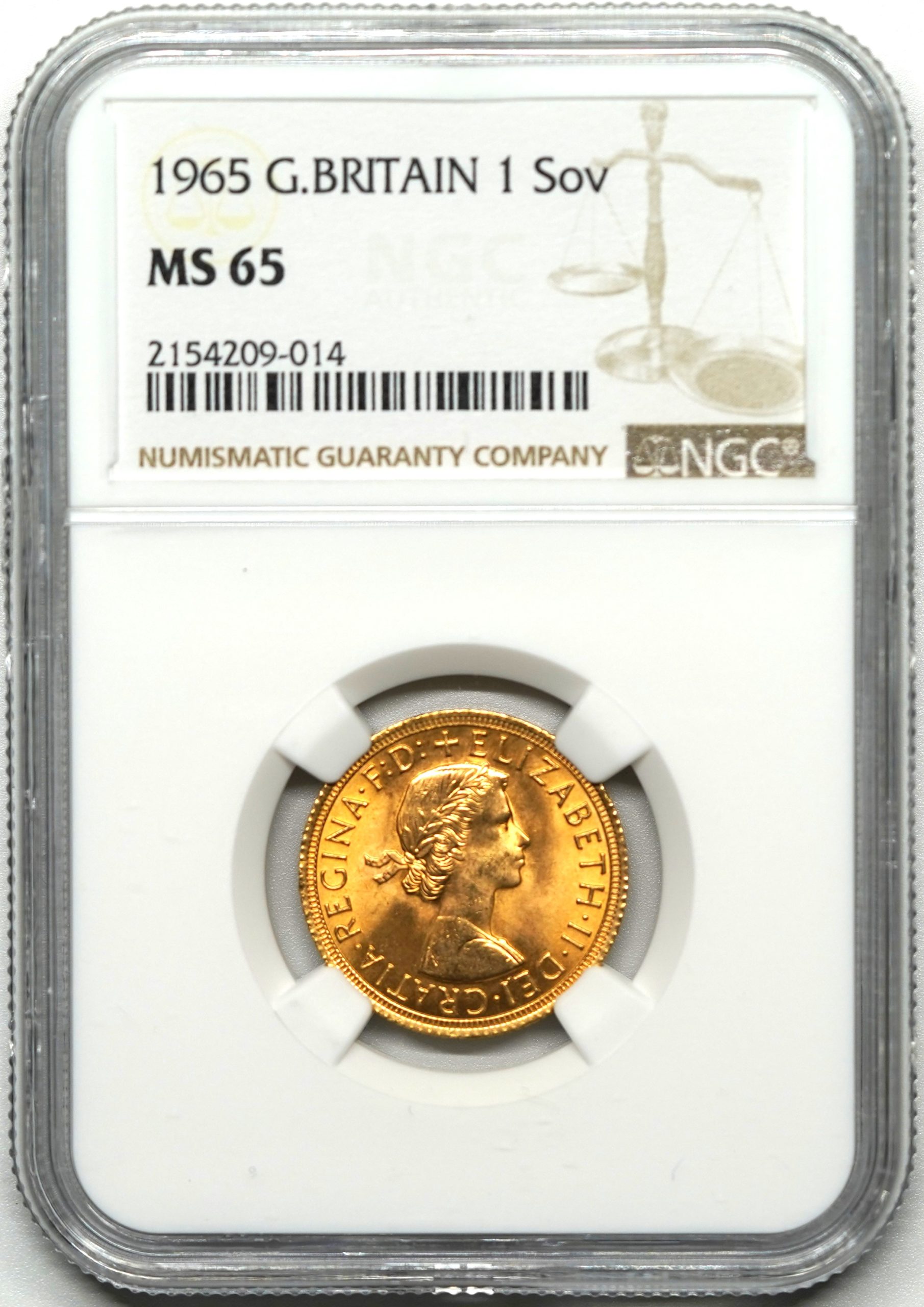 Sold】1965年 エリザベス2世 ソブリン金貨 MS65 NGC | ソブリン