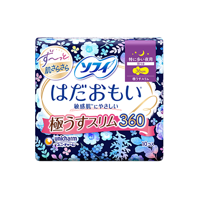 はだおもい®極うすスリム360 特に多い夜用ナプキン | ソフィはだおもい