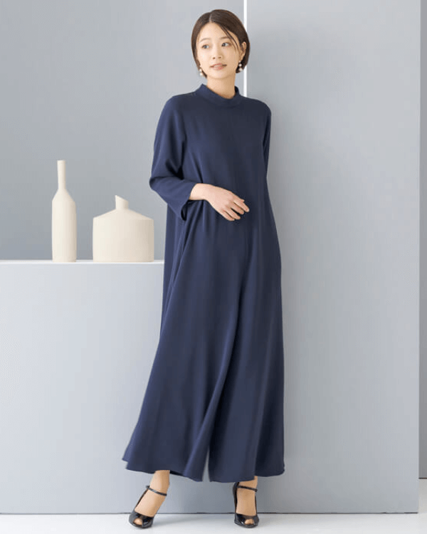ネイビー 9号】サテンジョーゼット ワイドオールインワン｜東京