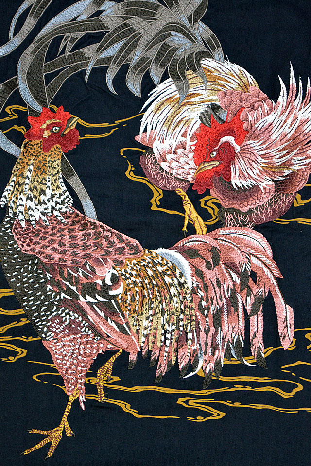 粋「群鶏図-若冲-」浮世絵ロングTシャツ 絡繰魂 233078 和柄 和風 刺繍