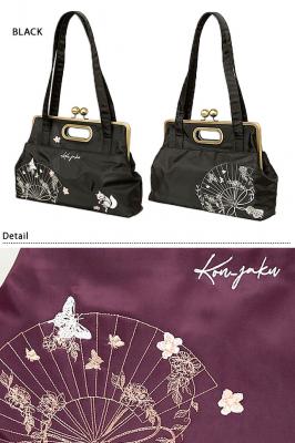 ALL刺繍がま口トートバッグ 今昔 KJ-29194 和柄 和風 狐 きつね キツネ