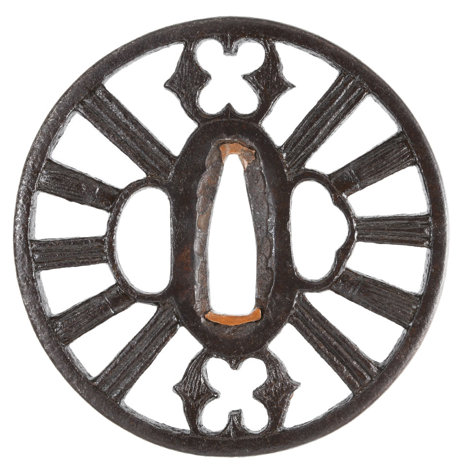 鍔 無銘 秋田正阿弥 抱茗荷襷茶筅透鍔 (TU-051224)｜刀・日本刀の販売