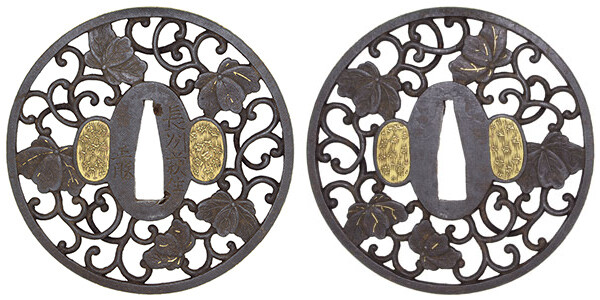 鍔 銘 長州萩住 正勝 蔦唐草透鍔 (TU-040215)｜刀・日本刀の販売なら