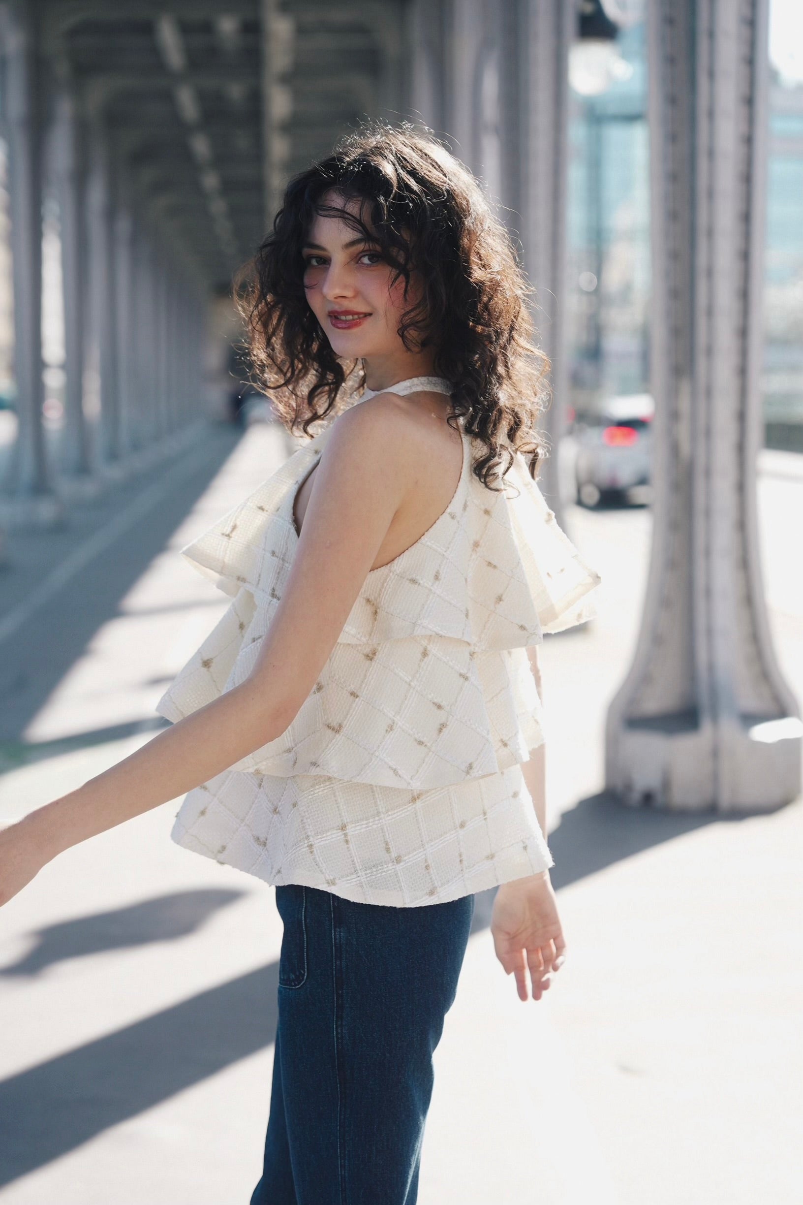 candy check tweed ruffle frill tops – shéller / シェリエ