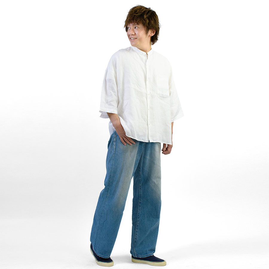 リネン100%無地バンドカラー7分袖CA｜SHIRT STATION（シャツ