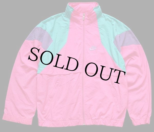 90s NIKEナイキ マルチカラー 切り替え ナイロンジャケット 蛍光ピンク