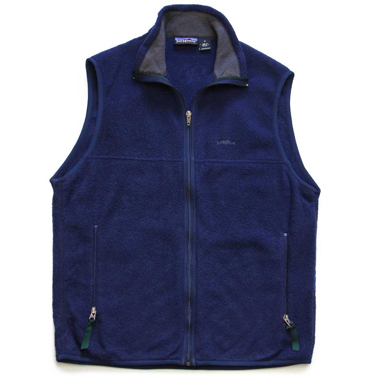 90s USA製 patagoniaパタゴニア ロゴ刺繍 シンチラ フリースベスト 紺