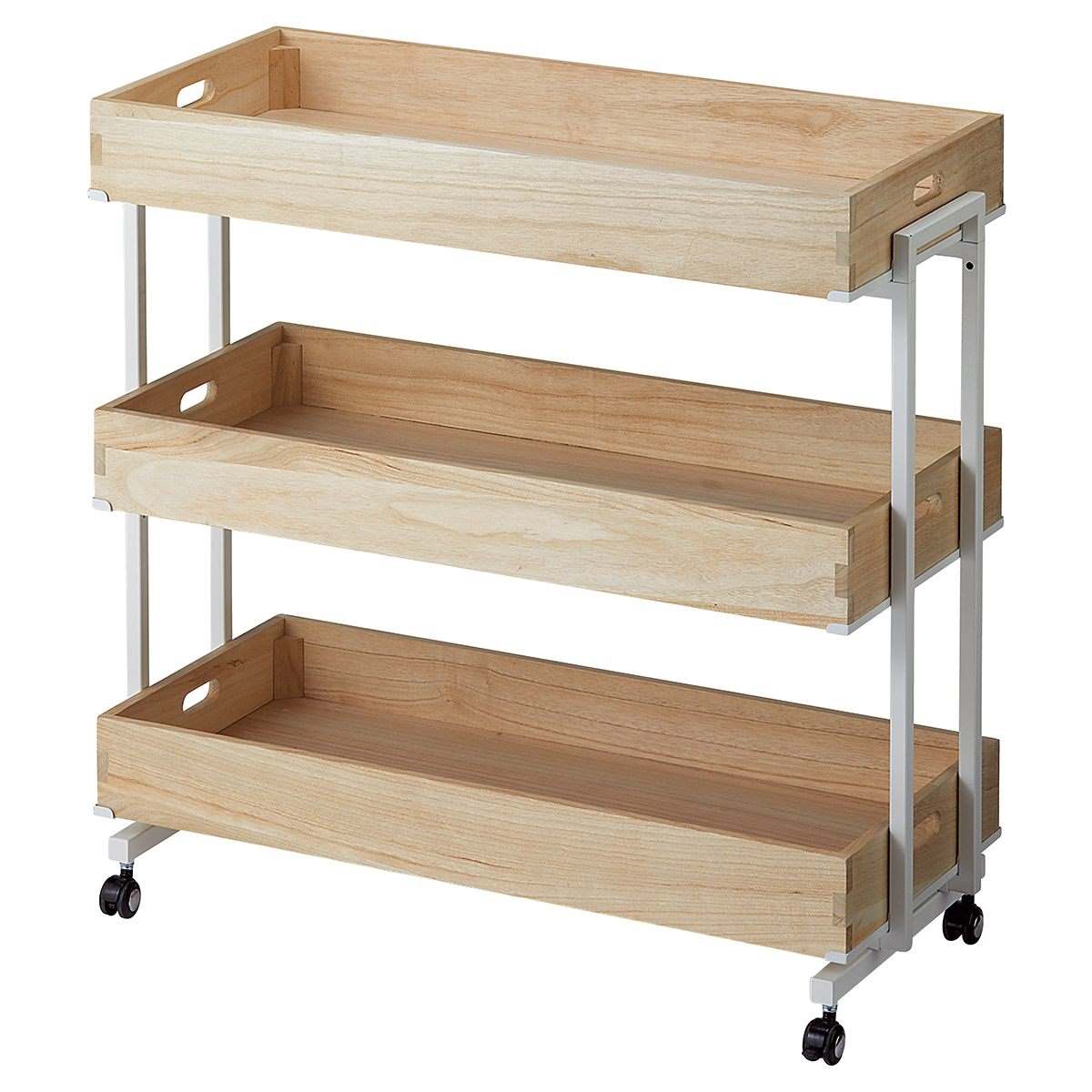 什器セットまるごと購入】木製トレー棚付きワゴン WH 3段セット〔スト